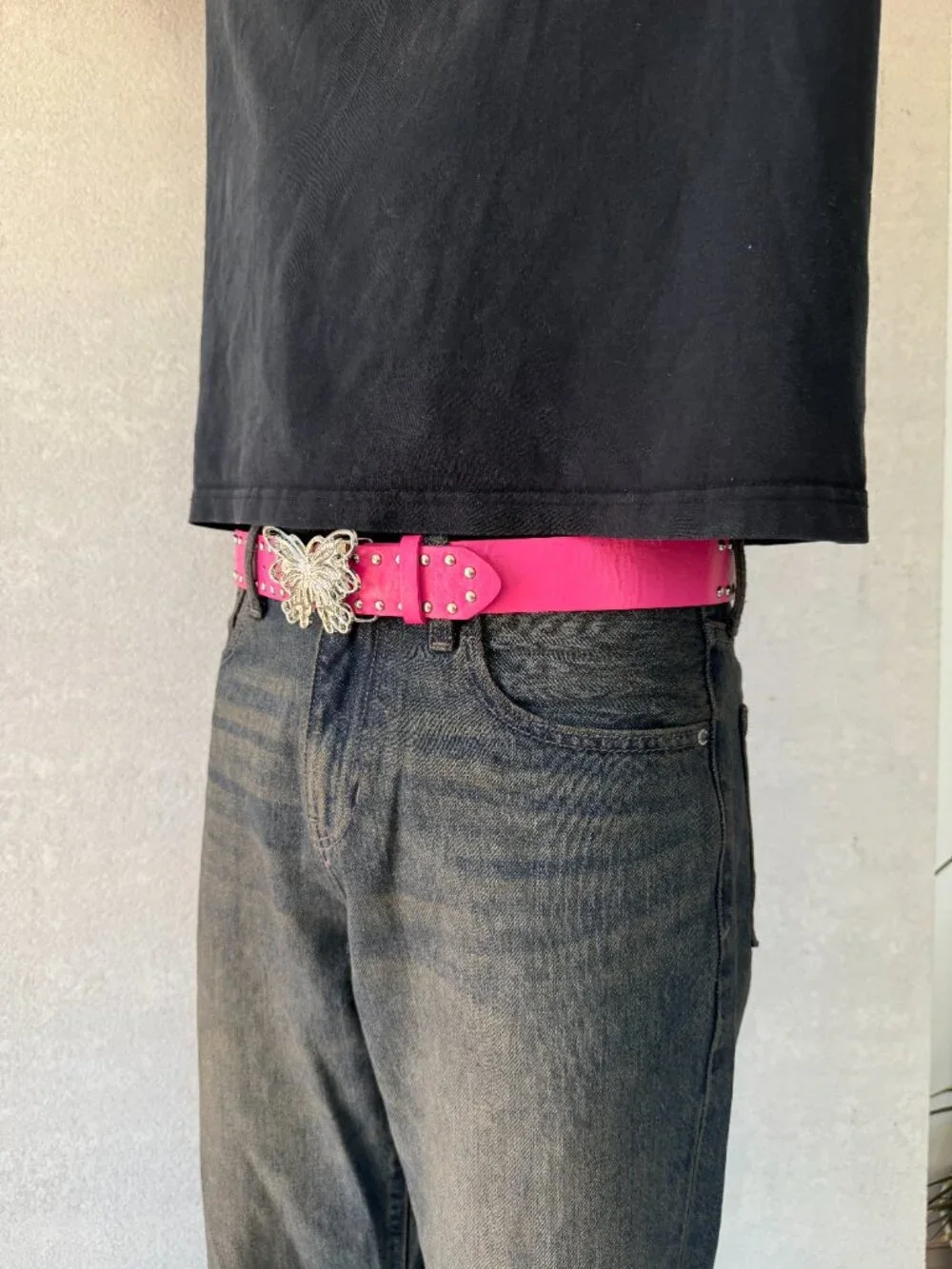 Fuchsia Pink Rhinestone Butterfly Western Belt